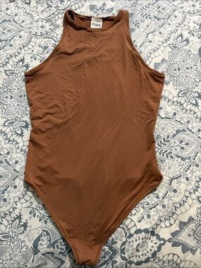 PINK Victoria's Secret Chocolate Brown High-Neck Sleeveless Bodysuit